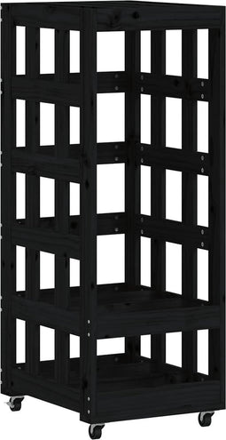 vidaXL - Houtblokhouder - met - wielen - 40x49x110 - cm - massief - grenenhout - zwart