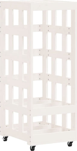vidaXL - Houtblokhouder - met - wielen - 40x49x110 - cm - massief - grenenhout - wit