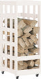 vidaXL - Houtblokhouder - met - wielen - 40x49x110 - cm - massief - grenenhout - wit