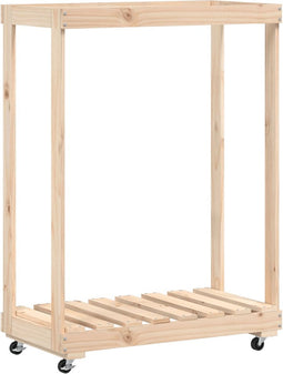 vidaXL - Houtblokhouder - met - wielen - 76,5x40x108 - cm - massief - grenenhout