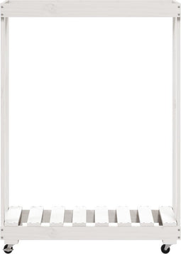 vidaXL - Houtblokhouder - met - wielen - 76,5x40x108 - cm - massief - grenenhout - wit