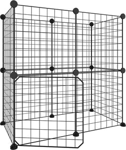 vidaXL - Huisdierenkooi - met - deur - 12 - panelen - 35x35 - cm - staal - zwart
