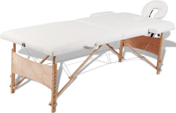 vidaXL - Inklapbare - massagetafel - 2 - zones - met - houten - frame - (creme)
