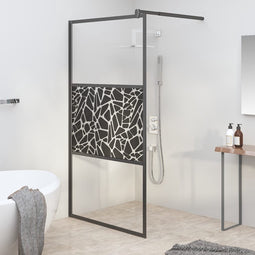 vidaXL - Inloopdouchewand - met - stenenmotief - 100x195 - cm - ESG-glas - zwart