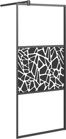 vidaXL - Inloopdouchewand - met - stenenmotief - 80x195 - cm - ESG-glas - zwart