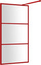 vidaXL - Inloopdouchewand - transparant - 100x195 - cm - ESG-glas - rood