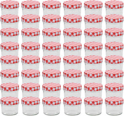 vidaXL - Jampotten - met - wit - met - rode - deksels - 48 - st - 110 - ml - glas