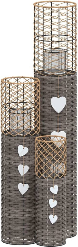 vidaXL - Kaarsenhouders - 3 - st - wicker - grijs