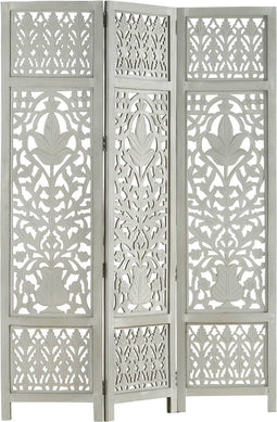 vidaXL - Kamerscherm - 3 - panelen - handgesneden - 120x165 - cm - mangohout - grijs