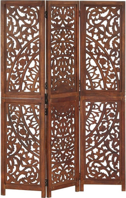 vidaXL - Kamerscherm - 3 - panelen - handgesneden - 120x165 - cm - mangohout - bruin