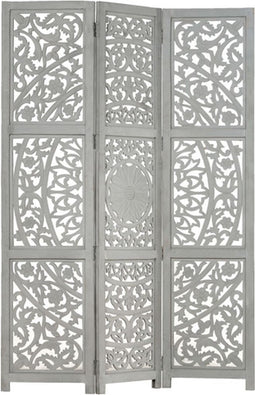 vidaXL - Kamerscherm - 3 - panelen - handgesneden - 120x165 - cm - mangohout - grijs