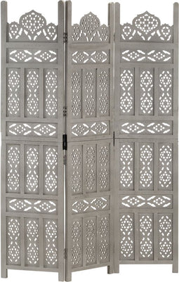 vidaXL - Kamerscherm - 3 - panelen - handgesneden - 120x165 - cm - mangohout - grijs
