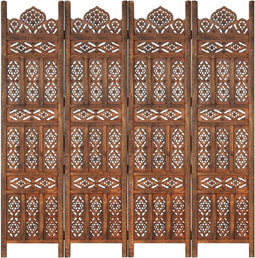vidaXL - Kamerscherm - 4 - panelen - handgesneden - 160x165 - cm - mangohout - bruin