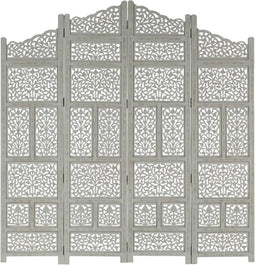 vidaXL - Kamerscherm - 4 - panelen - handgesneden - 160x165 - cm - mangohout - grijs