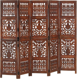 vidaXL - Kamerscherm - 5 - panelen - handgesneden - 200x165 - cm - mangohout - bruin