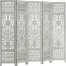 vidaXL - Kamerscherm - 5 - panelen - handgesneden - 200x165 - cm - mangohout - grijs