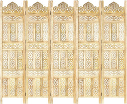 vidaXL - Kamerscherm - 5 - panelen - handgesneden - 200x165 - cm - massief - mangohout