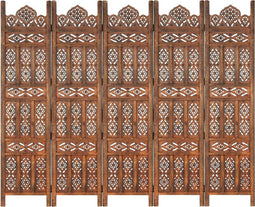 vidaXL - Kamerscherm - 5 - panelen - handgesneden - 200x165 - cm - mangohout - bruin