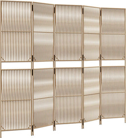vidaXL - Kamerscherm - 5 - panelen - poly - rattan - beige
