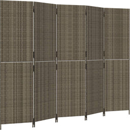 vidaXL - Kamerscherm - 5 - panelen - poly - rattan - grijs