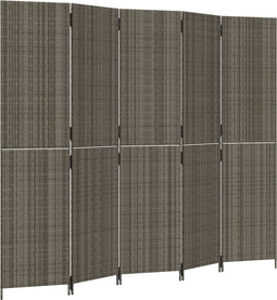 vidaXL - Kamerscherm - 5 - panelen - poly - rattan - grijs