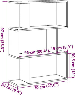 vidaXL - Kamerscherm - / - boekenkast - 3-laags - 70x24x97 - cm - hout - artisanaal