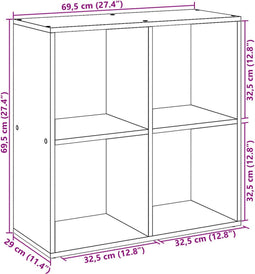 vidaXL - Kamerscherm - / - boekenkast - 69,5x29x69,5 - cm - hout - betongrijs