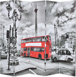 vidaXL - Kamerscherm - inklapbaar - Londen - bus - 200x170 - cm - zwart - en - wit