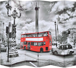 vidaXL - Kamerscherm - inklapbaar - Londen - bus - 228x170 - cm - zwart - en - wit