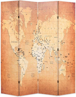 vidaXL - Kamerscherm - inklapbaar - wereldkaart - 160x170 - cm - geel