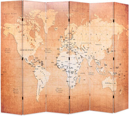 vidaXL - Kamerscherm - inklapbaar - wereldkaart - 228x170 - cm - geel