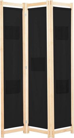 vidaXL - Kamerscherm - met - 3 - panelen - 120x170x4 - cm - stof - zwart