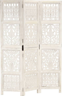 vidaXL - Kamerscherm - met - 3 - panelen - handgesneden - 120x165 - cm - mangohout - wit