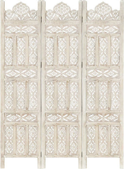 vidaXL - Kamerscherm - met - 3 - panelen - handgesneden - 120x165 - cm - mangohout - wit