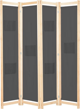 vidaXL - Kamerscherm - met - 4 - panelen - 160x170x4 - cm - stof - grijs