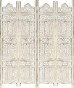 vidaXL - Kamerscherm - met - 4 - panelen - handgesneden - 160x165 - cm - mangohout - wit