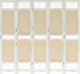 vidaXL - Kamerscherm - met - 5 - panelen - 175x165 - cm - stof - crèmekleurig