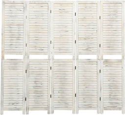 vidaXL - Kamerscherm - met - 5 - panelen - 178,5x166 - cm - massief - hout - antiekwit