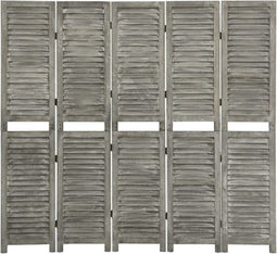 vidaXL - Kamerscherm - met - 5 - panelen - 179x166 - cm - massief - hout - grijs