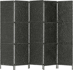 vidaXL - Kamerscherm - met - 5 - panelen - 193x160 - cm - waterhyacint - zwart