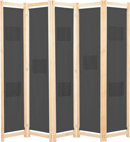vidaXL - Kamerscherm - met - 5 - panelen - 200x170x4 - cm - stof - grijs
