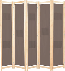 vidaXL - Kamerscherm - met - 5 - panelen - 200x170x4 - cm - stof - bruin