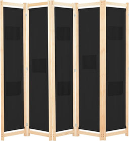 vidaXL - Kamerscherm - met - 5 - panelen - 200x170x4 - cm - stof - zwart