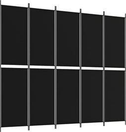 vidaXL - Kamerscherm - met - 5 - panelen - 250x220 - cm - stof - zwart