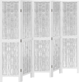 vidaXL - Kamerscherm - met - 5 - panelen - massief - paulowniahout - wit