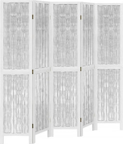 vidaXL - Kamerscherm - met - 5 - panelen - massief - paulowniahout - wit