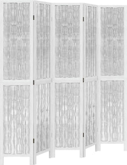 vidaXL - Kamerscherm - met - 5 - panelen - massief - paulowniahout - wit
