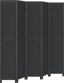 vidaXL - Kamerscherm - met - 5 - panelen - massief - paulowniahout - zwart