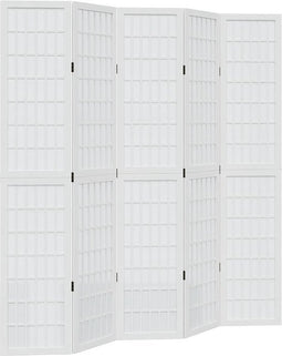 vidaXL - Kamerscherm - met - 5 - panelen - massief - paulowniahout - wit