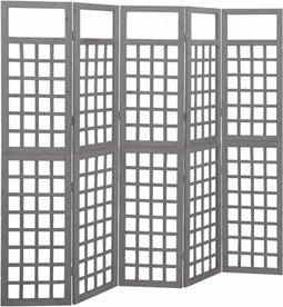 vidaXL - Kamerscherm/trellis - met - 5 - panelen - 201,5x180 - cm - vurenhout - grijs